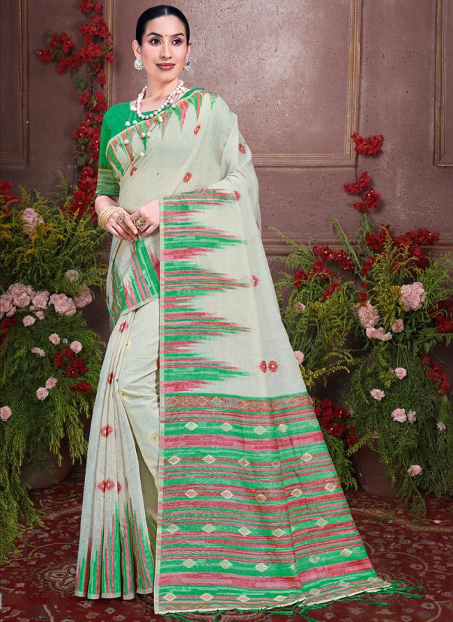 Cotton Green Casual Wear Printed Saree